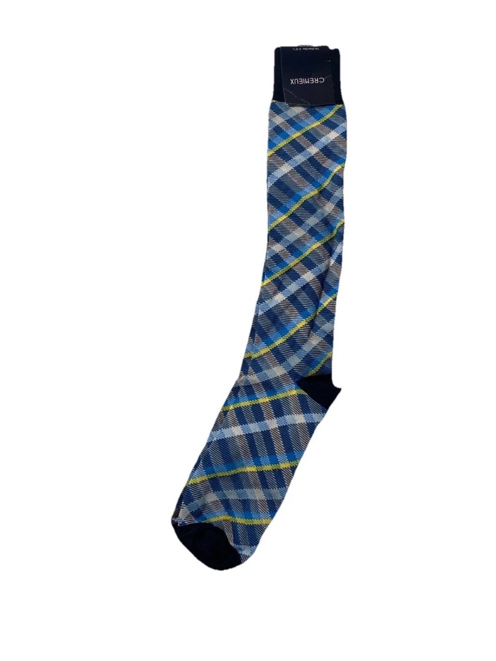 NEW- Cremieux Long Dress Socks Mens One Size Navy Plaid - Nylon Cotton Spandex